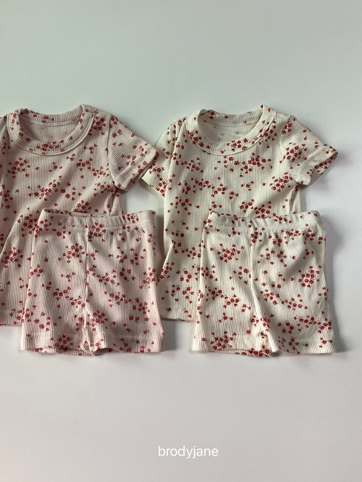 Red Flower Short Sleeve Top Bottom Set