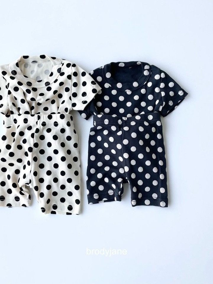 Dot Rib Short Sleeve Top Bottom Set
