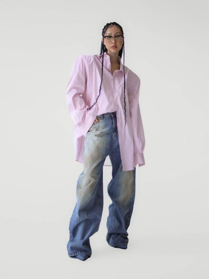 Dusty Mud Washed Wide Denim Trousers