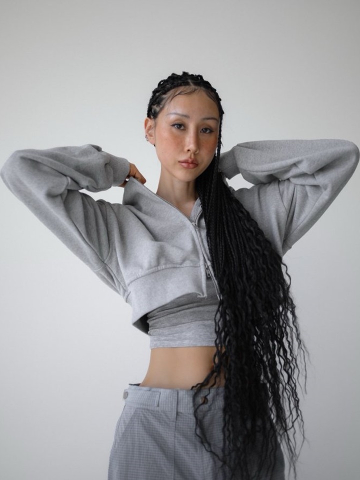 Stringless Cropped Two Way Full Zipped Up Hoodie