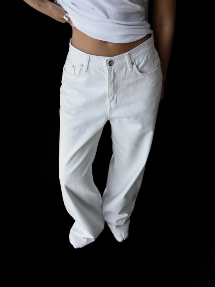 High Rise Wide Leg White Denim Pants