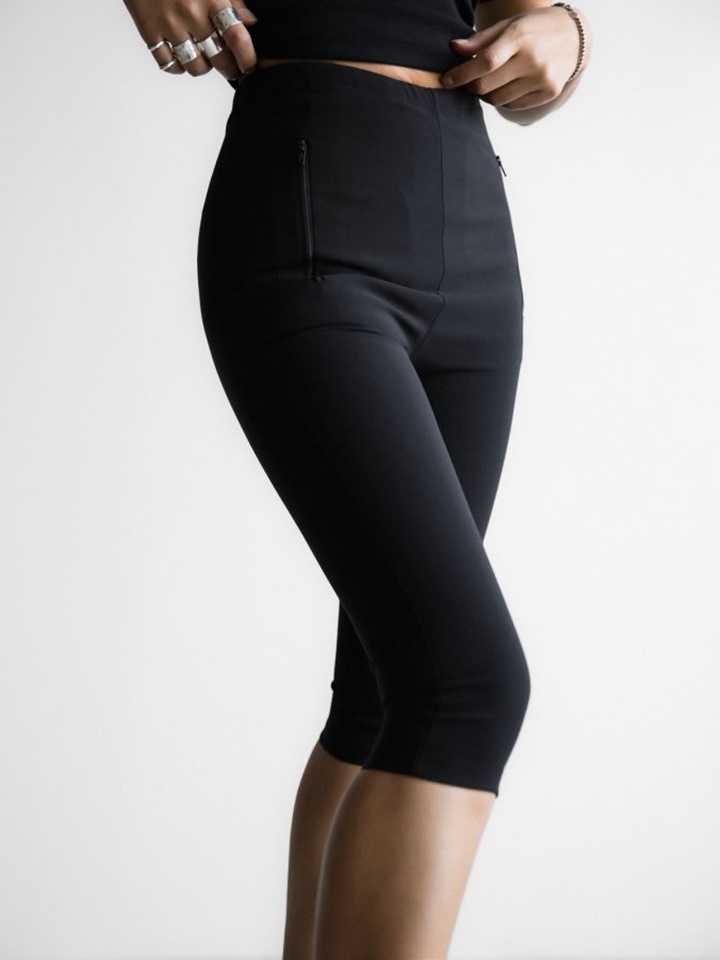 Zipped Detail Capri Leggings Pants