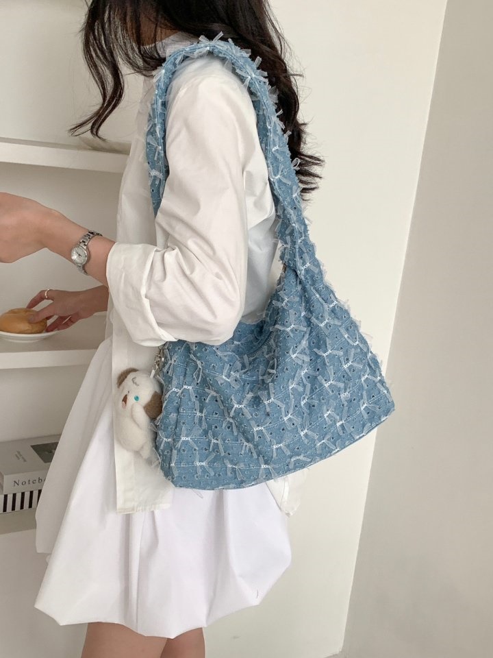 Ribbon Denim Shoulder Bag