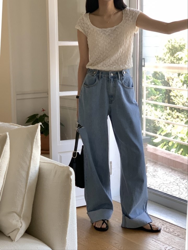 843 Summer Bizo Cutting Vintage Wide Denim Pants