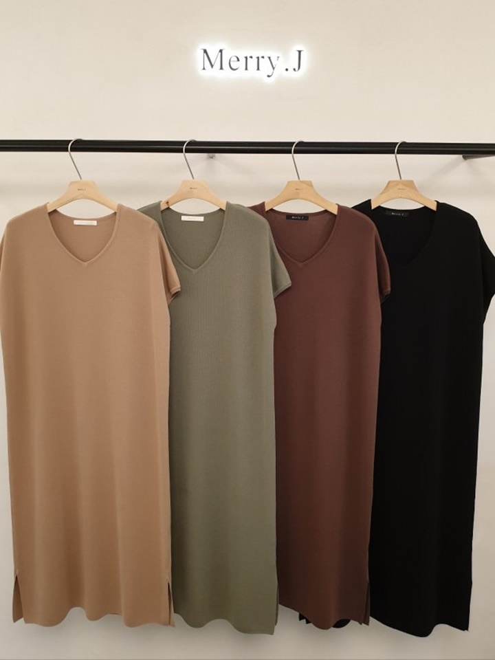 Modern V Neck Knit One-Piece