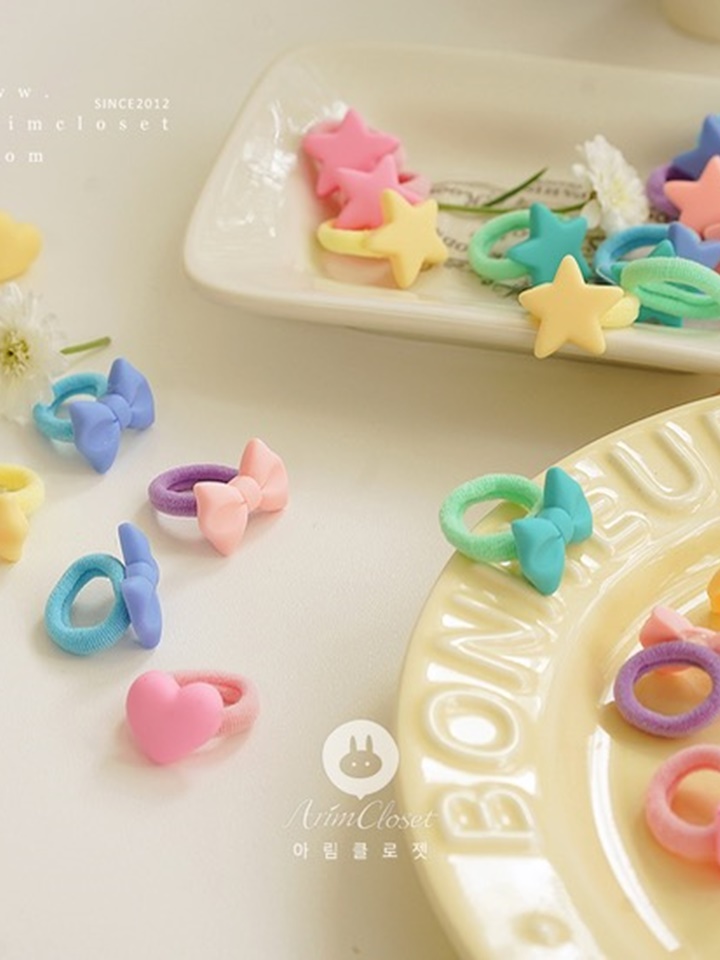 Ribbon Heart Star Hair Chou Chou (5ea 1set)