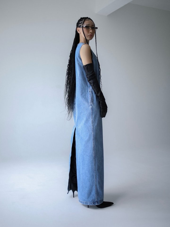 Blue Denim Sleeveless Maxi One-Piece