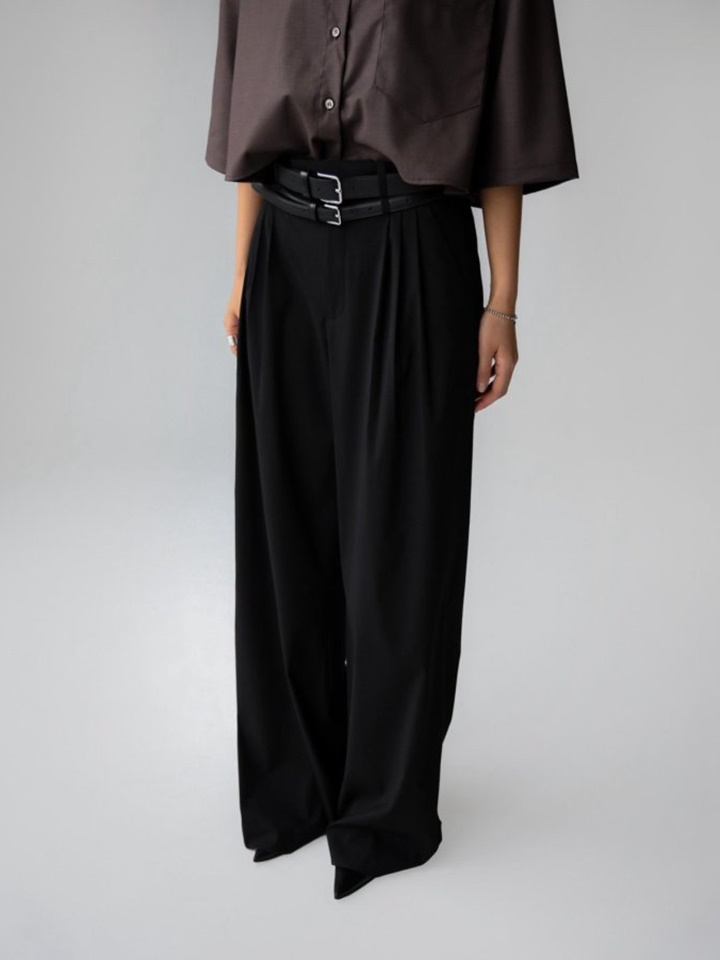 Three Pin Tuck Detail Wide Trousers
