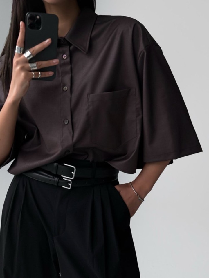 Half Sleeved Cropped Button Down Shirt