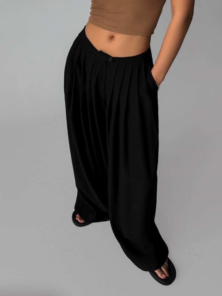Bamboo Pleated Pin Tuck Wide Trousers