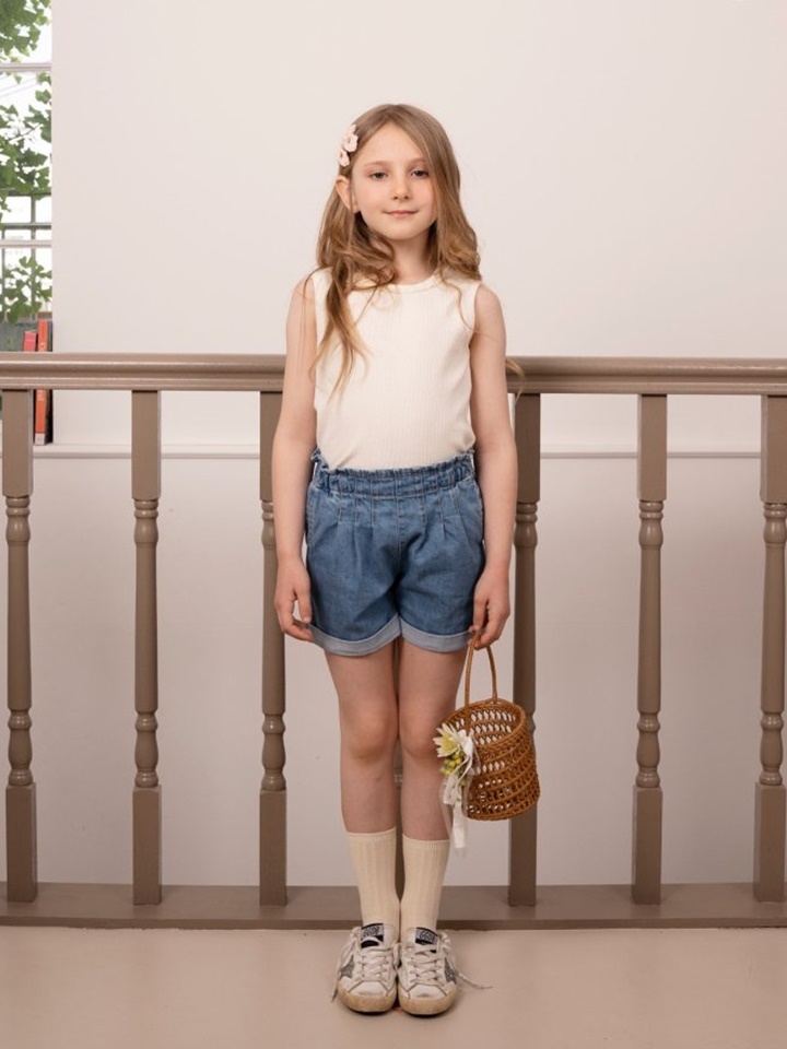 Pintuck Denim Shorts