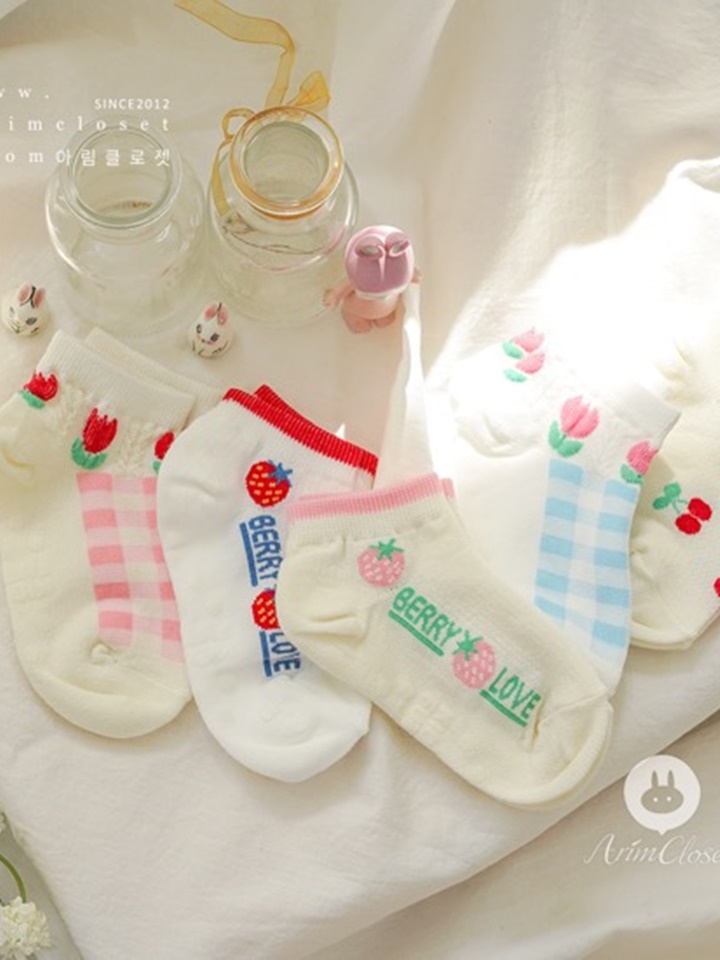 Cute Flower Cherry Strawberry Socks (5ea 1set)