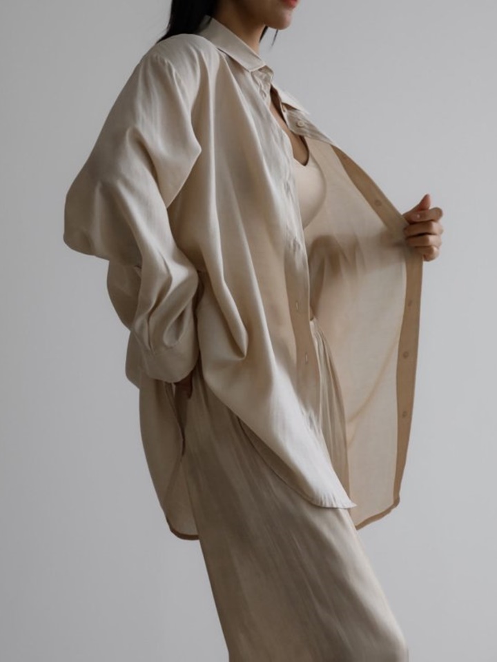 Sheer Silky Calssic Button Down Shirt