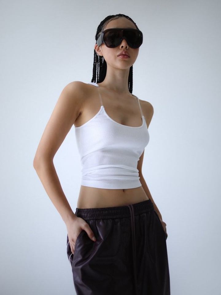Shoulder ST Detail Ribbed Sleeveless Tank Top