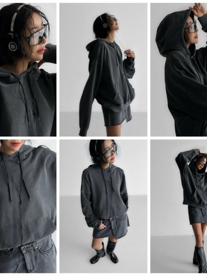 Oversized pigment Cutted Detail Hoodie