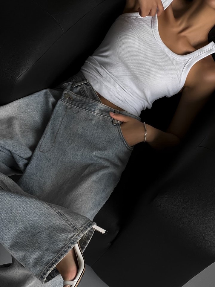 Wrap Detail Wide Denim Jeans