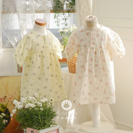 Arim Closet - Korean Children Fashion - #littlefashionista - Olive Peach Flower C Baby One-Piece