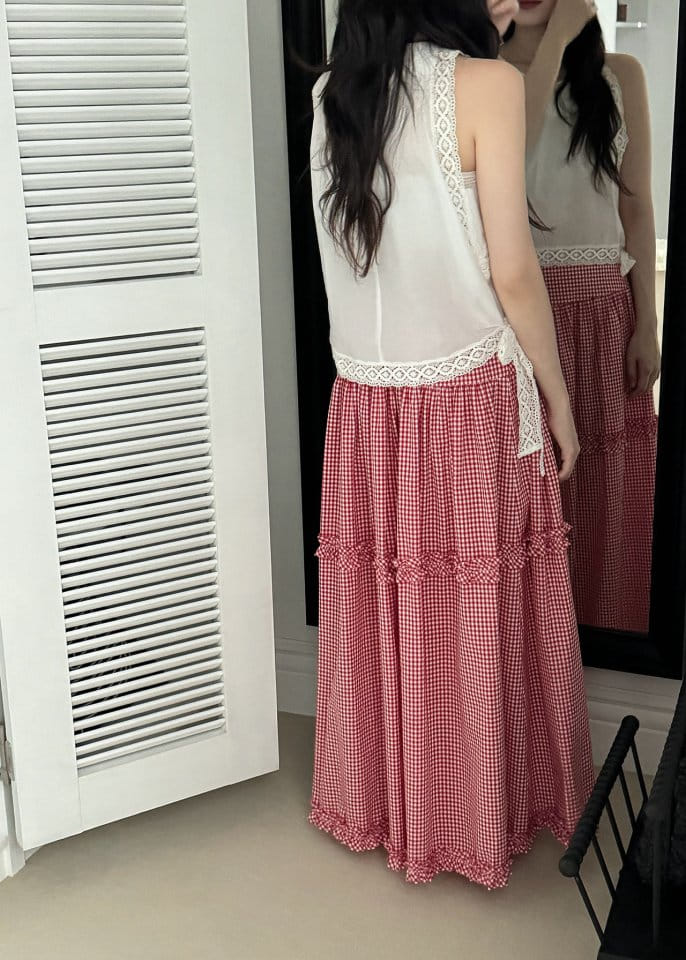 Auver_Fit - Korean Women Fashion - #momslook - Halter Lace Ribbon Sleeveless - 2