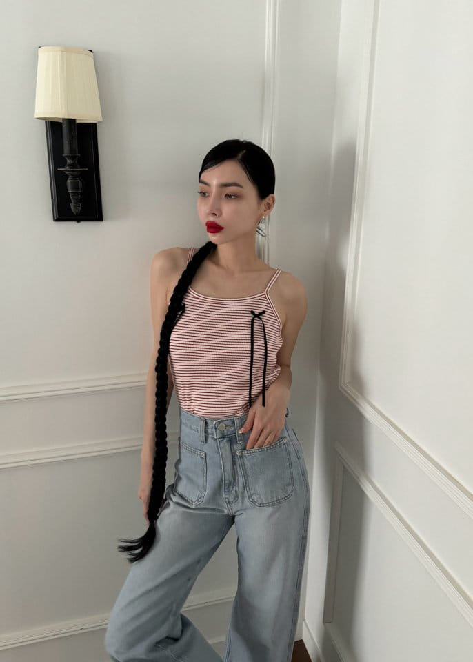 Auver_Fit - Korean Women Fashion - #momslook - ST Ribbon String Sleeveless Tee