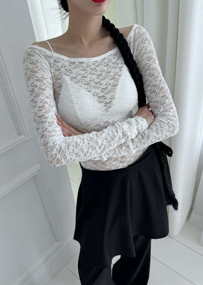 Auver_Fit - Korean Women Fashion - #momslook - Lace Off Shoulder  - 5