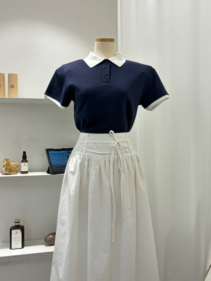 Cornerbloom - Korean Women Fashion - #momslook - Collar Color Tee - 5
