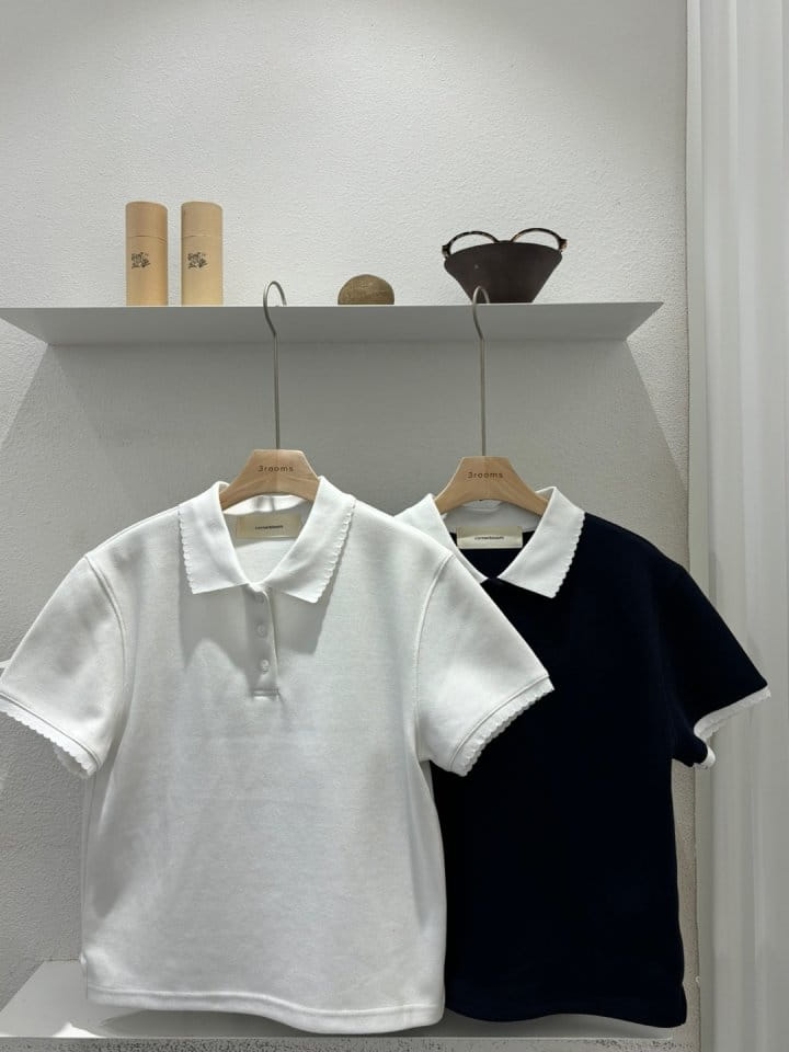 Cornerbloom - Korean Women Fashion - #momslook - Collar Color Tee - 7