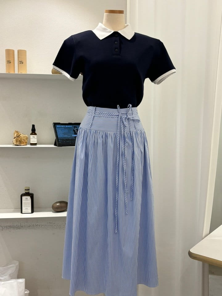 Cornerbloom - Korean Women Fashion - #momslook - Collar Color Tee - 9