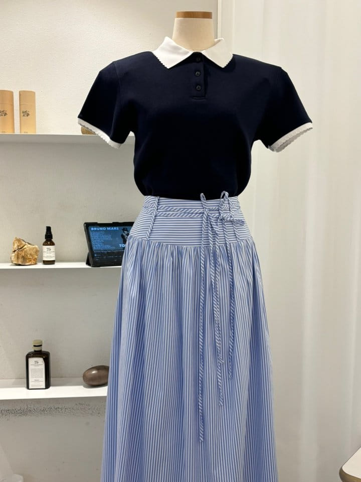 Cornerbloom - Korean Women Fashion - #womensfashion - Collar Color Tee - 10
