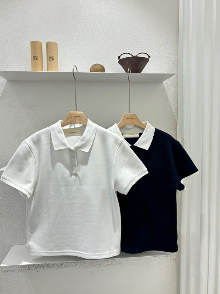 Cornerbloom - Korean Women Fashion - #womensfashion - Collar Color Tee - 6