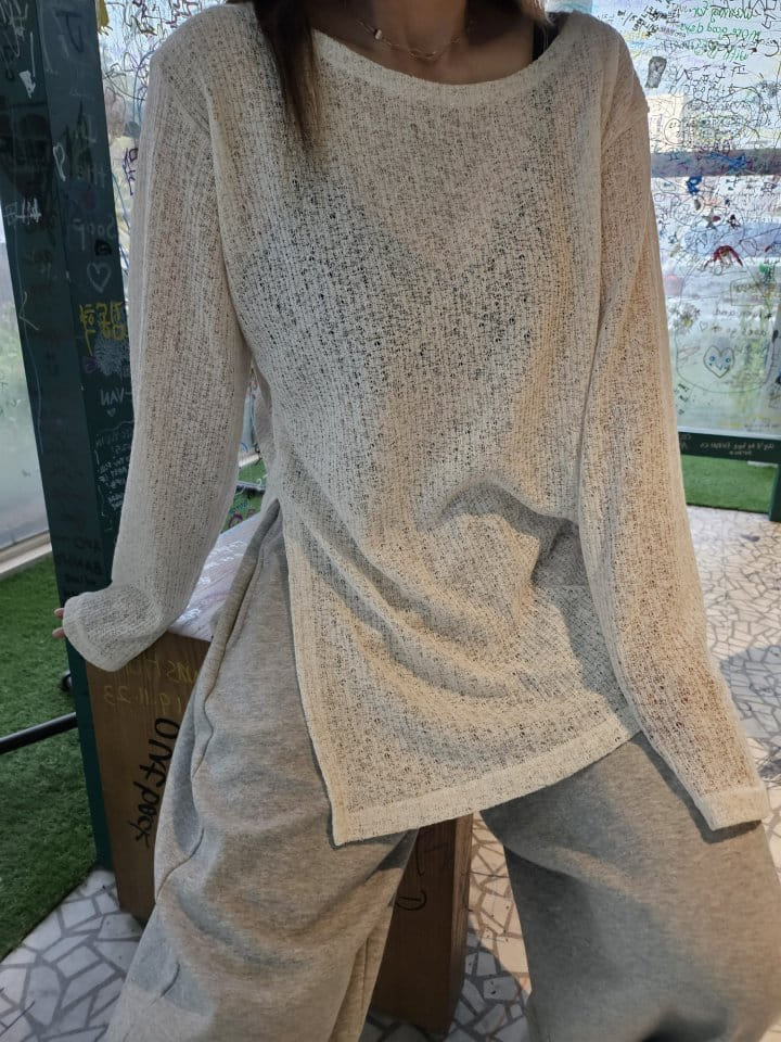 Gram - Korean Women Fashion - #shopsmall - L Jacquard Slit Tee - 5