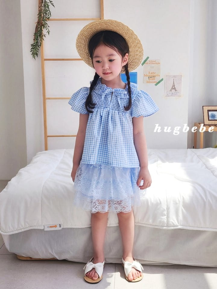 Hug Bebe - Korean Children Fashion - #kidsshorts - Amelly Ribbon Check Blouse - 5