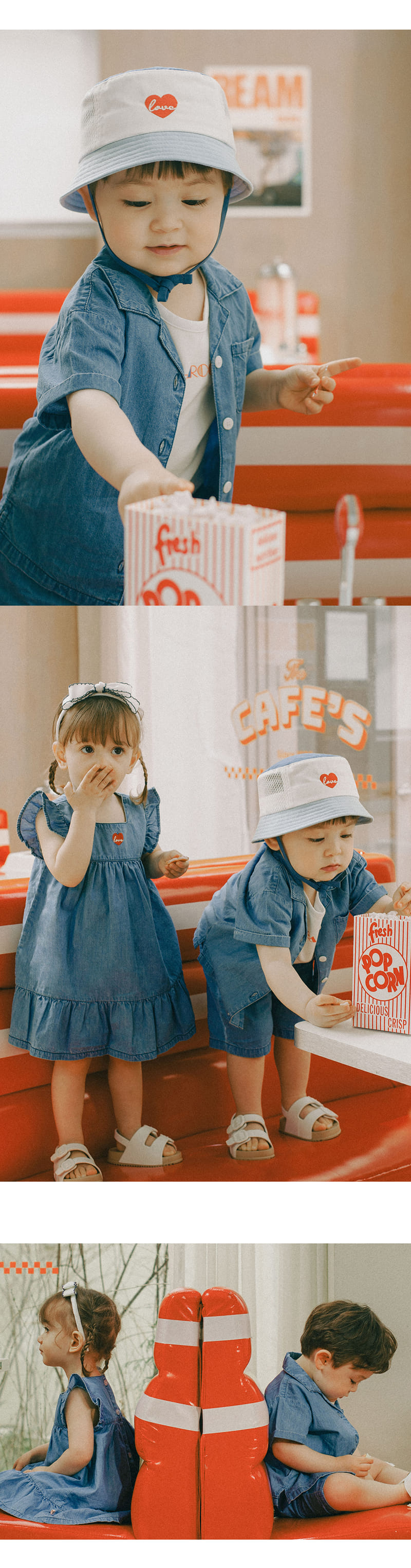Kids Clara - Korean Baby Fashion - #babyootd - Darly Chambray Denim Baby Top Bottom Set - 2