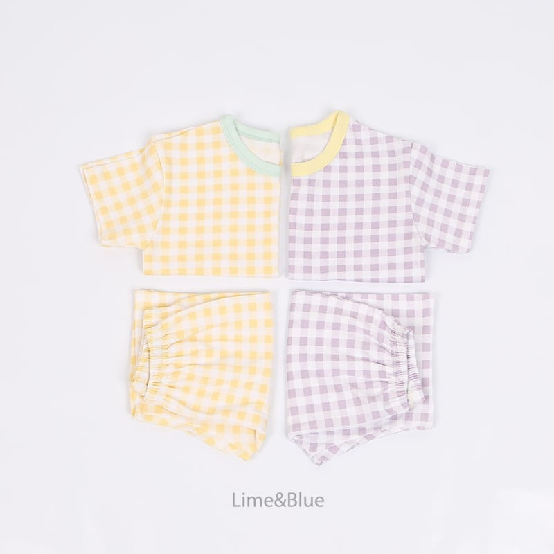 Lime & Blue - Korean Children Fashion - #magicofchildhood - Summer Check Check Top Bottom Set - 4
