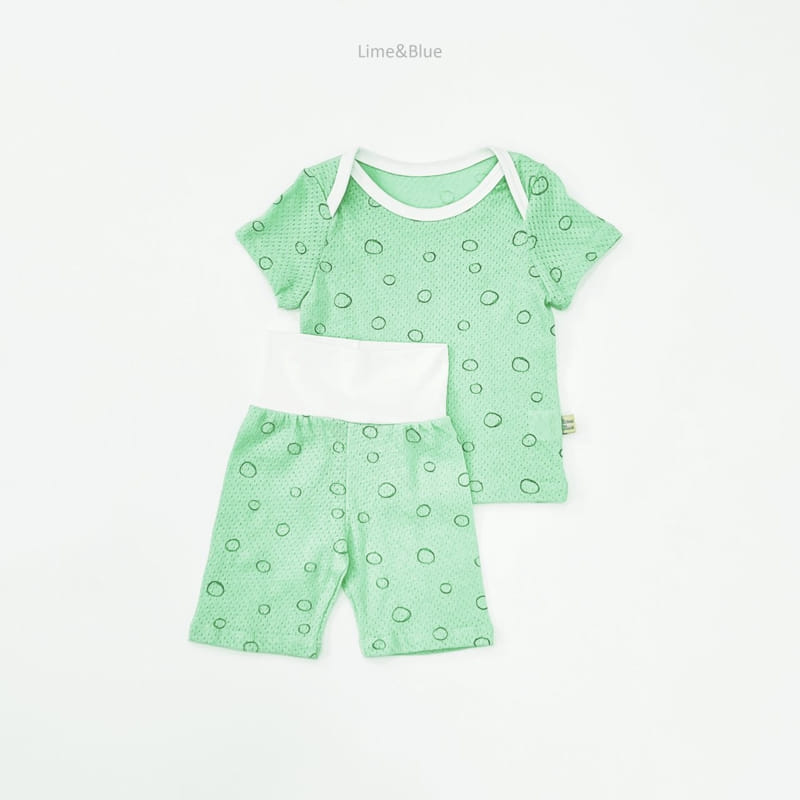 Lime & Blue - Korean Children Fashion - #stylishchildhood - Stone C Mesh Baby Top Bottom Set - 6