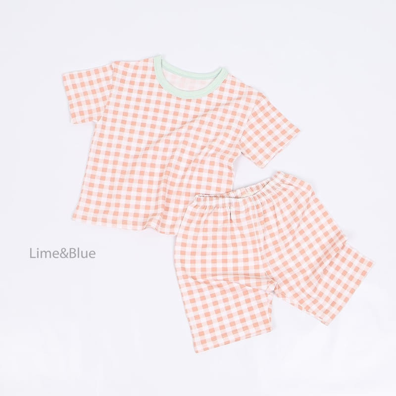 Lime & Blue - Korean Children Fashion - #toddlerclothing - Summer Check Check Top Bottom Set - 7