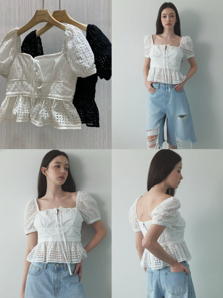 Neroli36 - Korean Women Fashion - #womensfashion - M Punching Square Blouse - 4