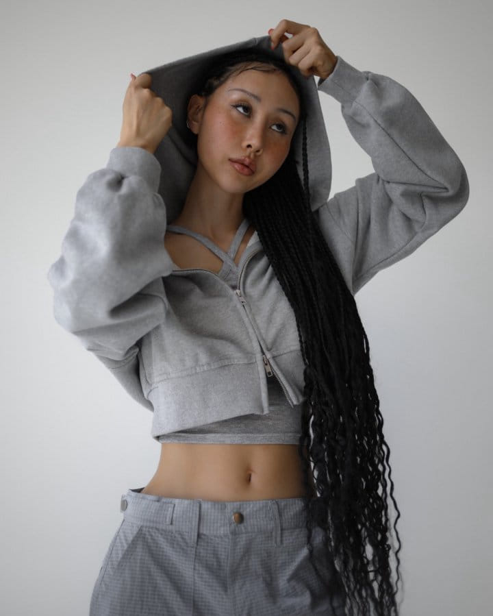 Paper Moon - Korean Women Fashion - #momslook - Stringless Cropped Two Way Full Zipped Up Hoodie - 3
