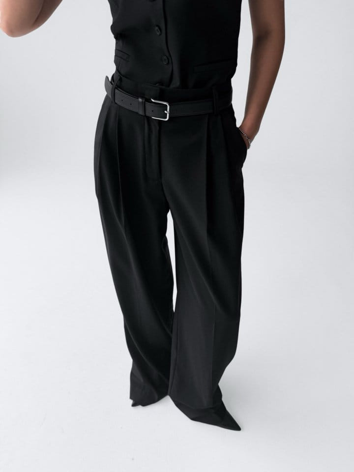 Paper Moon - Korean Women Fashion - #momslook - Sharkskin Fabric Tailored Set Up Wide Trousers - 6