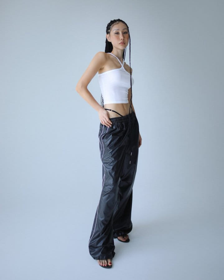 Paper Moon - Korean Women Fashion - #vintageinspired - Soft Vegan L Trimmed Detail Banded Trousers - 6