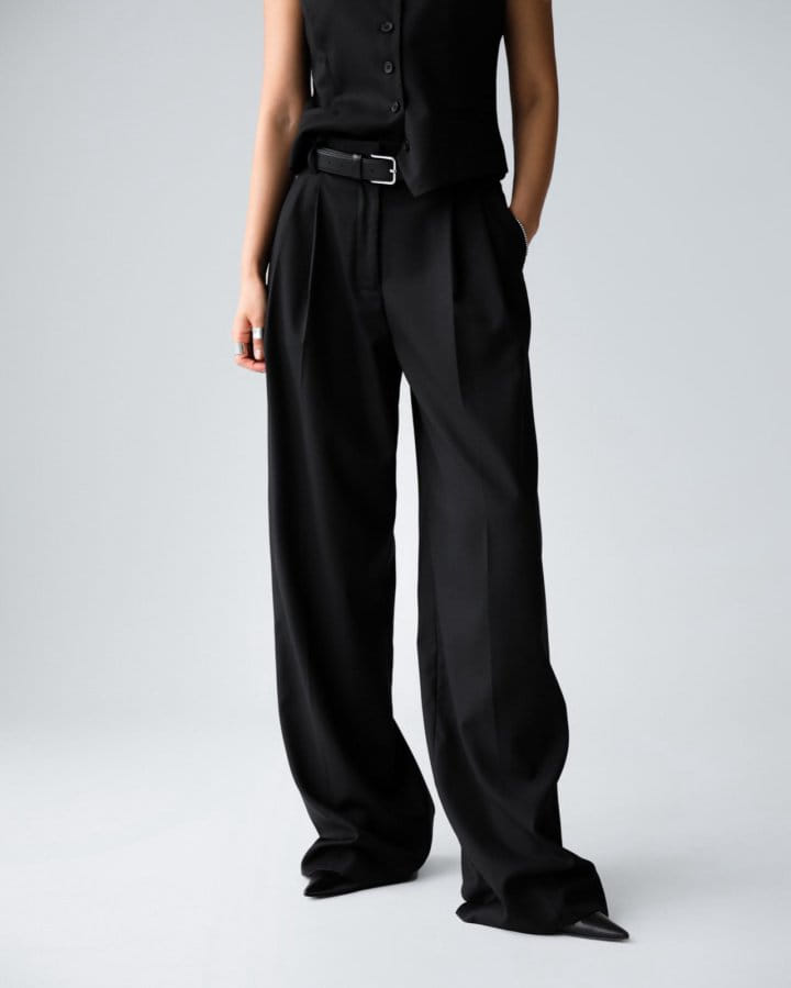 Paper Moon - Korean Women Fashion - #vintagekidsstyle - Sharkskin Fabric Tailored Set Up Wide Trousers - 9