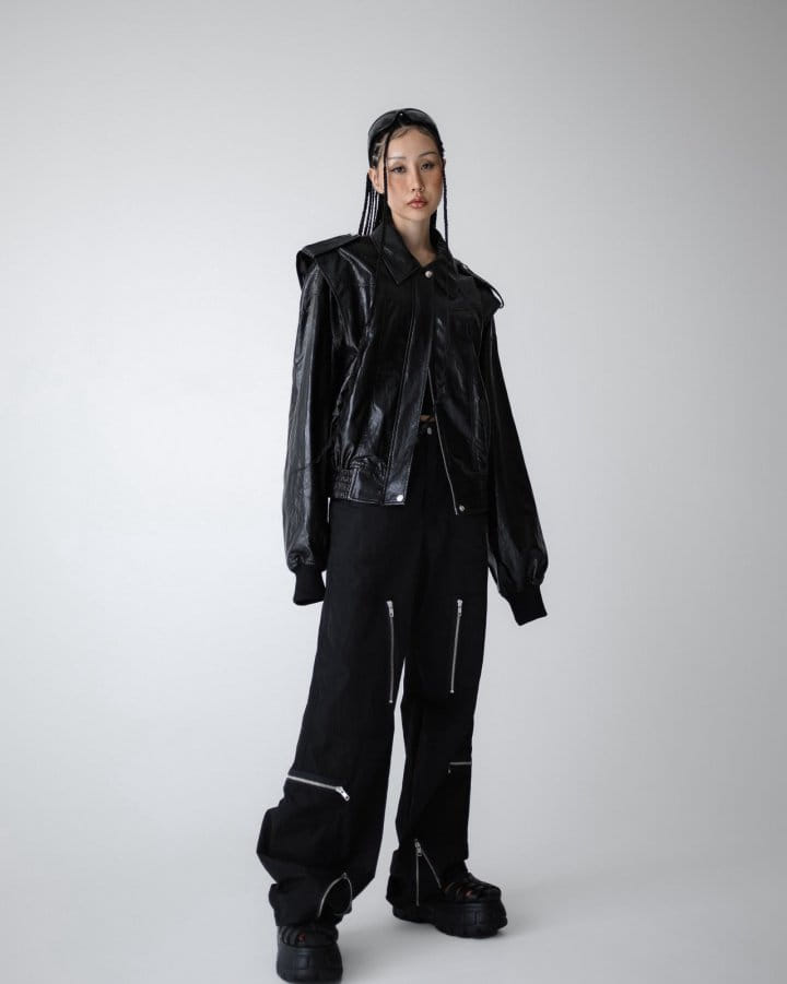 Paper Moon - Korean Women Fashion - #womensfashion - Vegan L Oversized Draping Pattern Zipped Up Jacket - 5