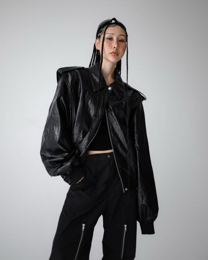 Paper Moon - Korean Women Fashion - #womensfashion - Vegan L Oversized Draping Pattern Zipped Up Jacket - 7