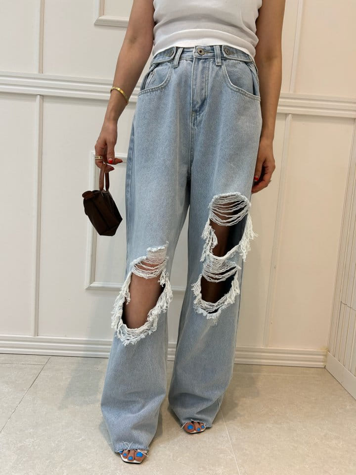 Pearls room - Korean Women Fashion - #womensfashion - Buckle Slit Denim  - 3