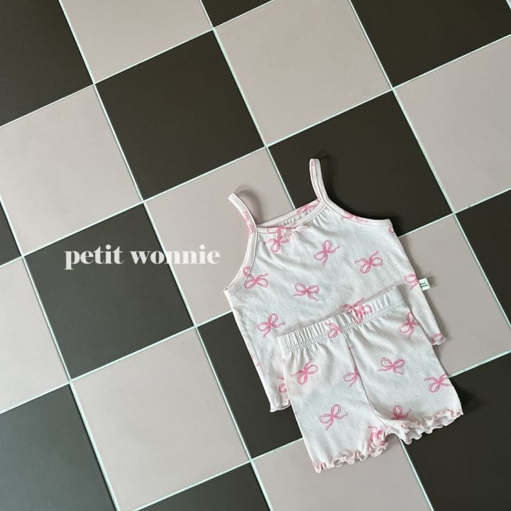 Petitwonnie - Korean Children Fashion - #Kfashion4kids - Lovely Ribbon Sleeveless Top Bottom Set - 6