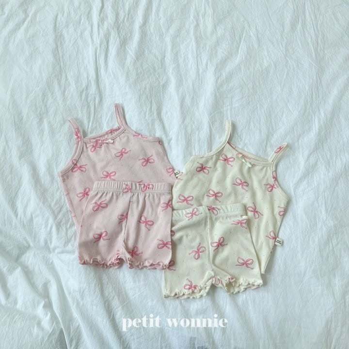 Petitwonnie - Korean Children Fashion - #discoveringself - Lovely Ribbon Sleeveless Top Bottom Set