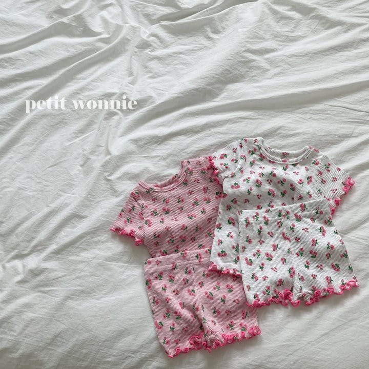 Petitwonnie - Korean Children Fashion - #kidsstore - Pink Flower Top Bottom Set