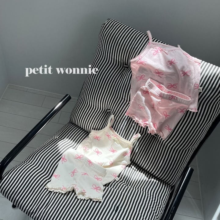 Petitwonnie - Korean Children Fashion - #kidzfashiontrend - Lovely Ribbon Sleeveless Top Bottom Set - 5