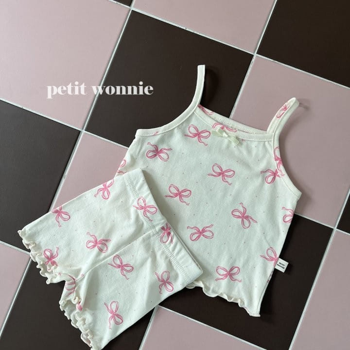 Petitwonnie - Korean Children Fashion - #magicofchildhood - Lovely Ribbon Sleeveless Top Bottom Set - 8
