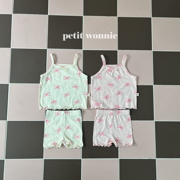 Petitwonnie - Korean Children Fashion - #minifashionista - Lovely Ribbon Sleeveless Top Bottom Set - 9