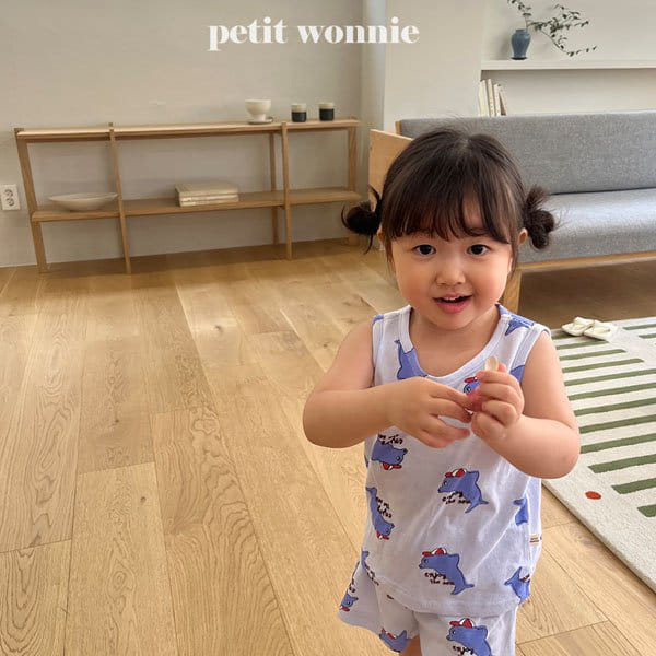 Petitwonnie - Korean Children Fashion - #todddlerfashion - Dolphin Sleeveless Top Botton Set